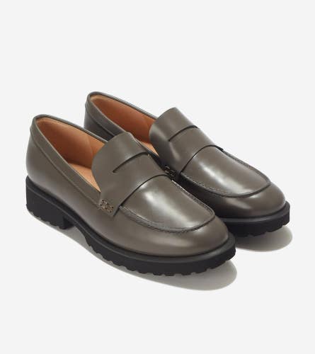 Cole Haan Geneva W29787 Flat Women's 7.5 Gray Leather Penny Loafer Shoes HTAT531