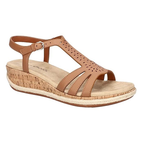 Easy Street Dorinda 31-6738 Sandals Women's US 8 Tan Open Toe Wedge Heel HTAT539