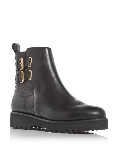 Andre Assous Pandora Boots Women's 7 Black Croc Embossed Leather Bootie HTAT495