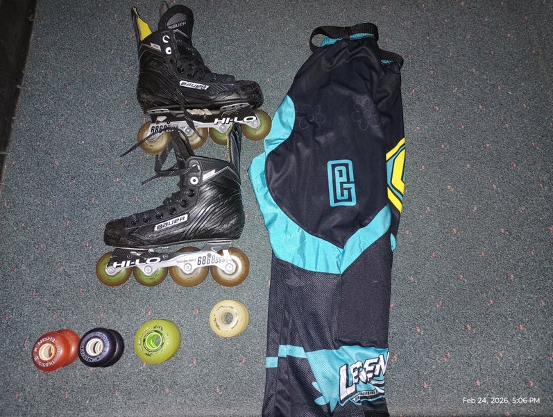 Bauer Inline Skates Regular Width Size 2 (Used)& Roller Hockey Pants Bundle