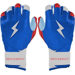 Bruce Bolt Bear Series Long Cuff Batting Gloves (Large) Red, White, & Blue (New)
