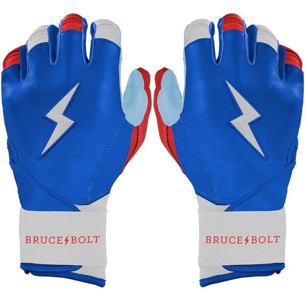Bruce Bolt Bear Series Long Cuff Batting Gloves (Large) Red, White, & Blue (New)