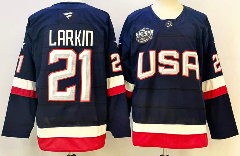 Dylan Larkin #21 Team USA 2025 4 Nations Face-Off Jersey - Blue - Size Medium