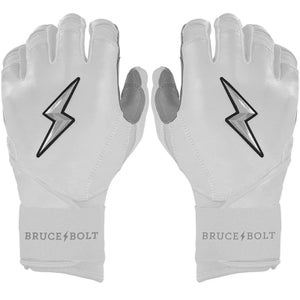 Bruce Bolt Chrome Series Long Cuff Batting Gloves (Large) - White - (New)
