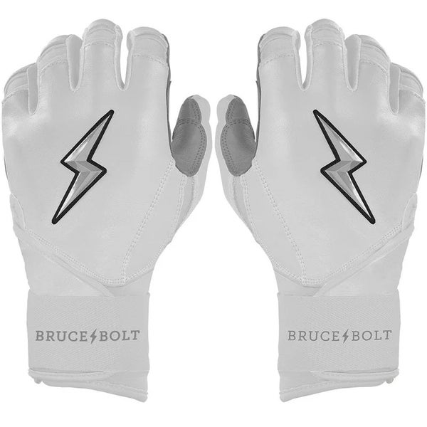 Bruce Bolt Chrome Series Long Cuff Batting Gloves (XLarge) - White - (New)