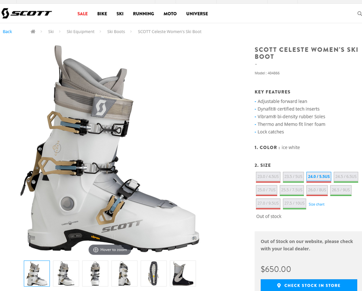 NEW SCOTT Celeste Women's Ski Boot touring Ski Boot 26.5 /US 9