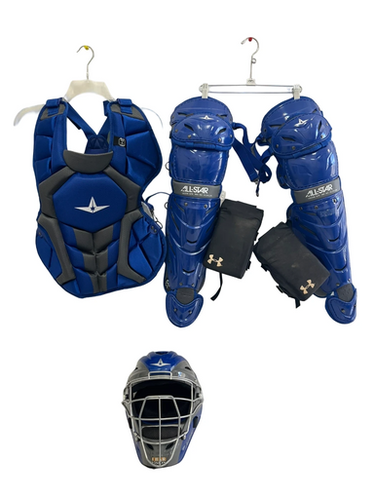 Used All Star S7X Catchers Helmet w/Mask Royal Blue One Size 11692-S000146550