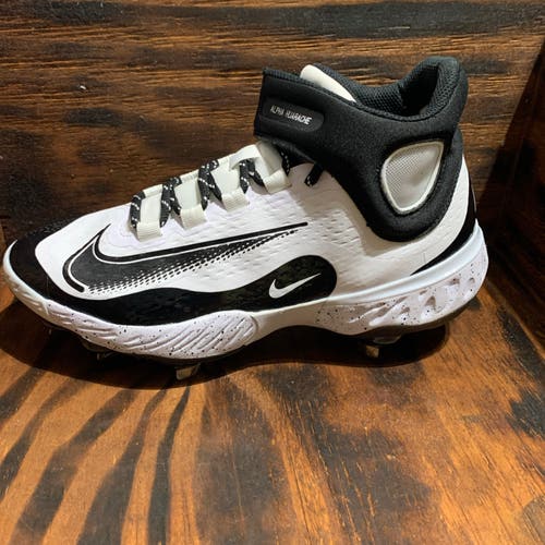 Nike Alpha Huarache Elite 4 Mid White Black Baseball Cleats FD2744-107 Men’s 7.5