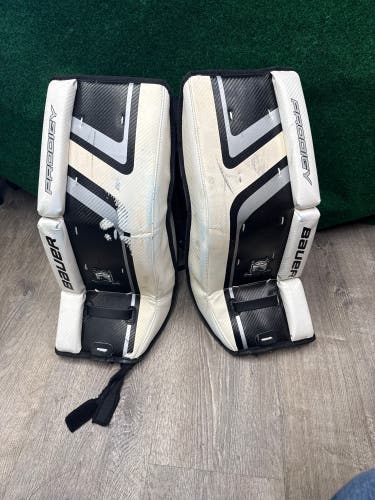 White 22" Youth Bauer Prodigy 2.0 Goalie Leg Pads (Used)