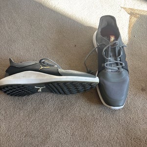 Men's PUMA Ignite PWRADAPT Caged Gray Blue Spiked Golf Shoes Size 9.0
