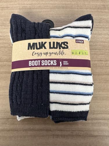 #2922 New Muk Luks 6 Pack Womens Boot Socks Fits Crew Height Sz Women's 6-11
