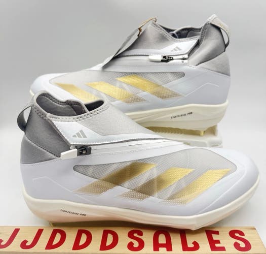 Adidas Adizero Impact+ Baseball Cleats White Grey Metallic Gold Men’s Sz 11 NWT
New