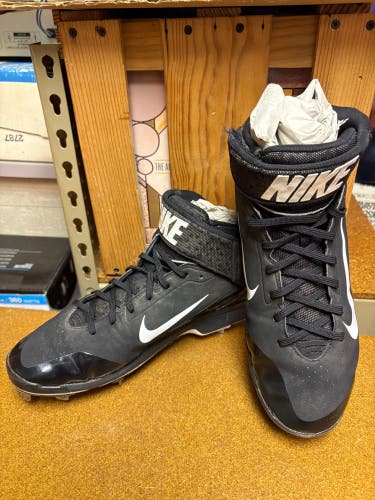 Men's Nike Air Huarache Pro Mid Metal Baseball Cleats, Size Men's 11.5, Black with White Accents