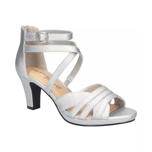 Easy Street Crissa Sandals Women's US 8 Silver Peep-Toe Strappy Heel RHS7569