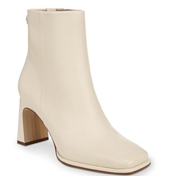 Sam Edelman Irie Boots Women's US 10 Ivory Leather Square Toe Block Heel LION552