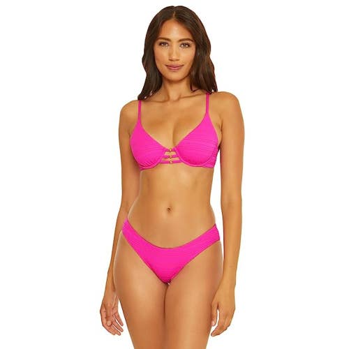 Becca Coast Emory Bikini Top Women's Large Pink Flambe Stretch Swimwear DDR2191