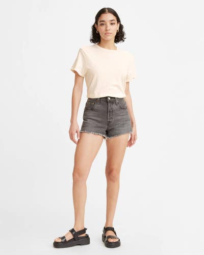 Levi's 501 Original Shorts Women's 29 Cabo Black Denim Stretch Raw Hem JDM2655