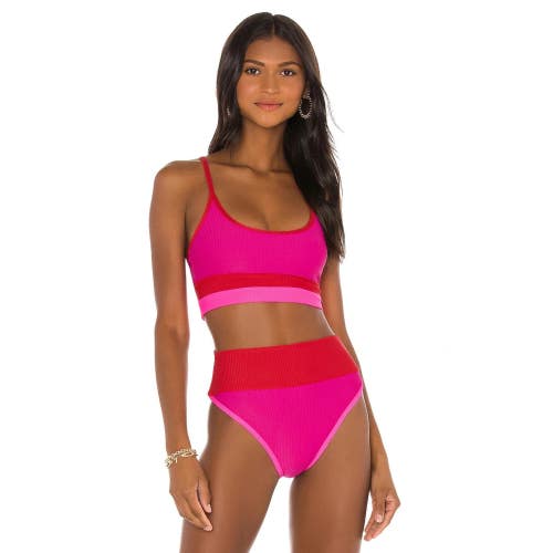 Beach Riot Eva Bikini Top Women's Medium Red Colorblock Beach Swimwear DDR2548