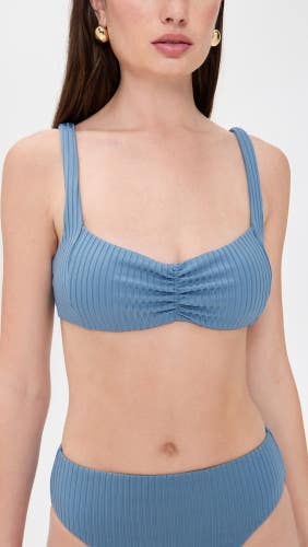 L*Space Effie Bikini Top Womens XL Baltic Ribbed Shirred Cutout Swimwear JDM2532