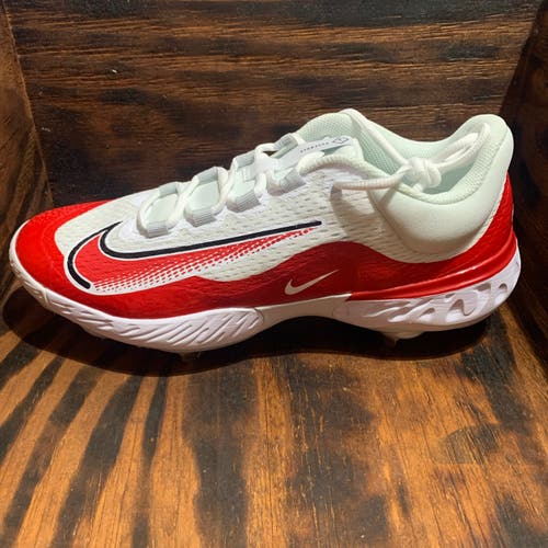 Nike Alpha Huarache Elite 4 Low Baseball Mens 12 Cleats White Red FN7222-103