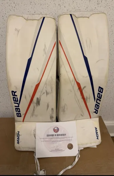 New York Islanders Ilya Sorokin NHL Game Used Goalie Leg Pads Certified