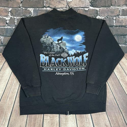 Vintage Harley Davidson Leader Of The Pack Black Wolf Graphic Zip Sweatshirt L