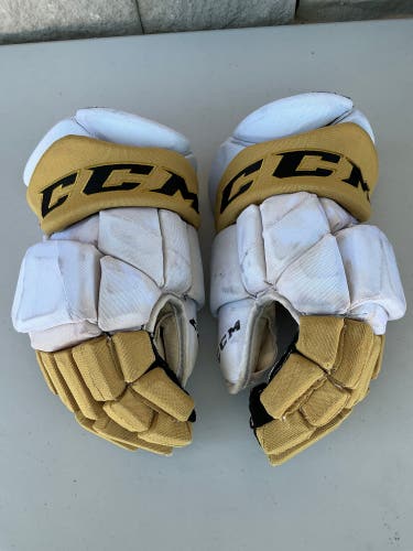 CCM JetSpeed FT1 Pro Stock Hockey Gloves 14” White GOLDEN KNIGHTS 8266