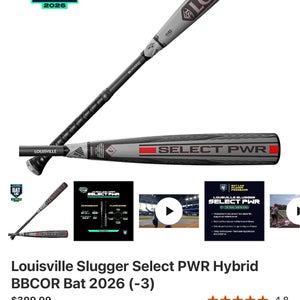 2026 Louisville Slugger Select PWR Hybrid BBCOR Certified Bat (-3) 29.5 oz 32" (New)