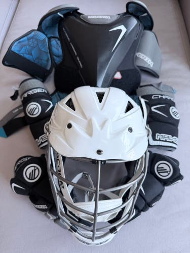 Maverick Boys Lacrosse Pads starter Set gloves arm shoulder Cascade CPV-R Helmet