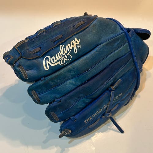 Rawlings H1150R 11.5 Inch Blue Leather Baseball Glove Basket Web Broken In RHT
