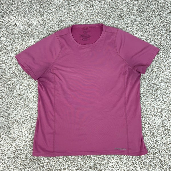 Patagonia Shirt Womens Large Pink Short Sleeve Crew Neck Fore Runner Hiking Top