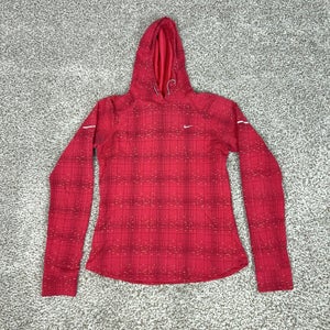 Nike Hoodie Womens Medium Red Dri-FIT Pullover Running Sweatshirt Lightweight