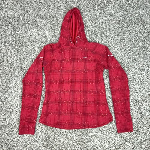 Nike Hoodie Womens Medium Red Dri-FIT Pullover Running Sweatshirt Lightweight