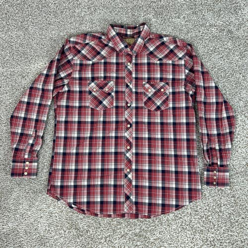 Wrangler Shirt Mens 2XL Red Plaid Western Retro Pearl Snap Cowboy Sawtooth Top