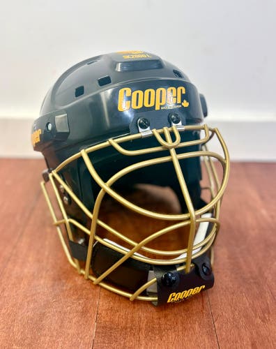 Retro Cooper SK2000 L / Large Hockey Helmet Black & Sport Gold Goalie Combo w/ HM30- Boston Bruins