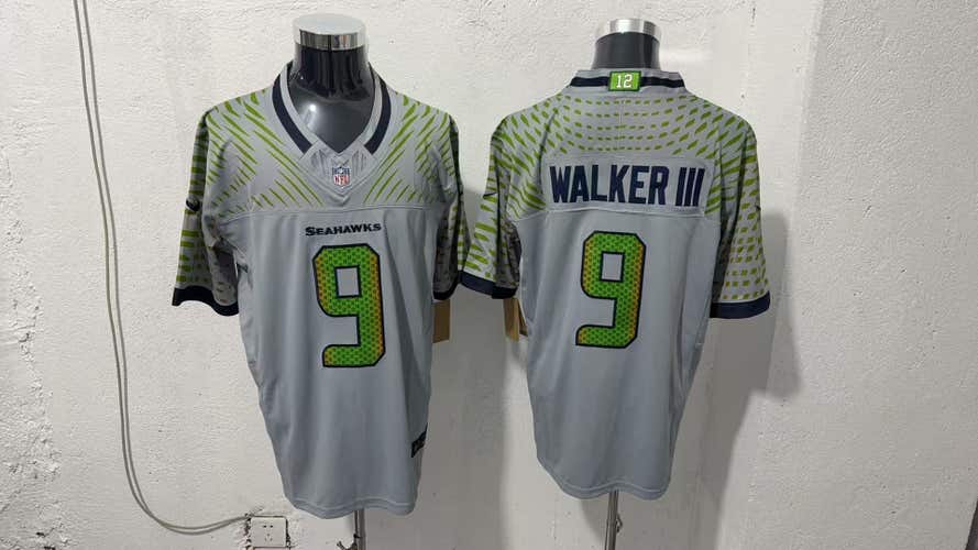 Kenneth Walker III #9 Seattle Seahawks Jersey - Wolf Grey Stitched RB1