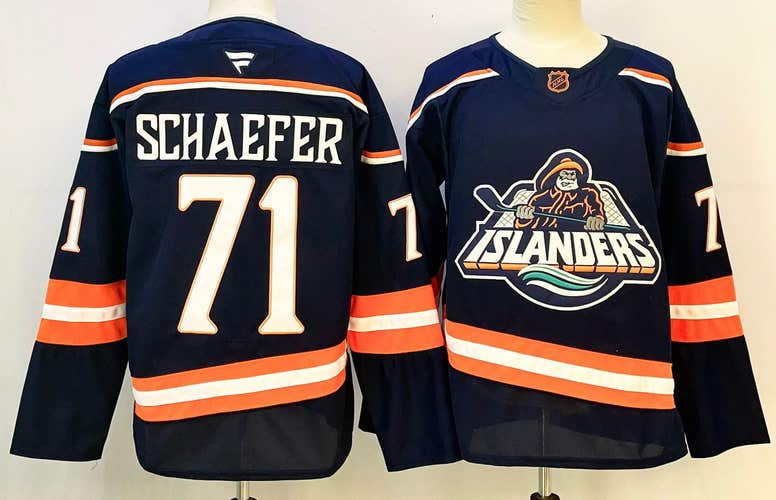 Schaefer #71 New York Islanders Fisherman Jersey - Navy Blue Stitched Throwback