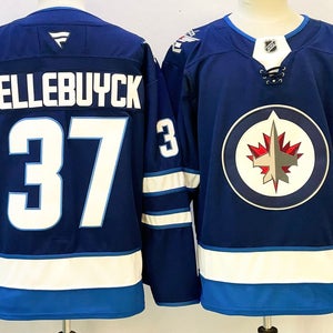 Connor Hellebuyck #37 Winnipeg Jets Jersey - Navy Blue Stitched Home NHL