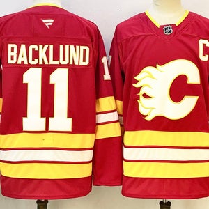 Calgary Flames Mikael Backlund Fanatics Jersey - Red Retro #11 - Captain "C"