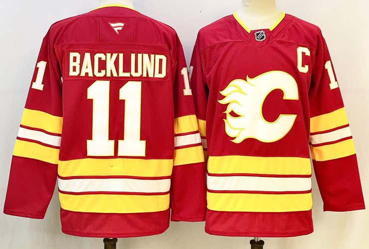 Calgary Flames Mikael Backlund Fanatics Jersey - Red Retro #11 - Captain "C"