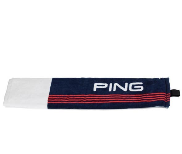 PING Tri Fold 100% Cotton Golf Towel Navy/Red 21L x 16W NEW!