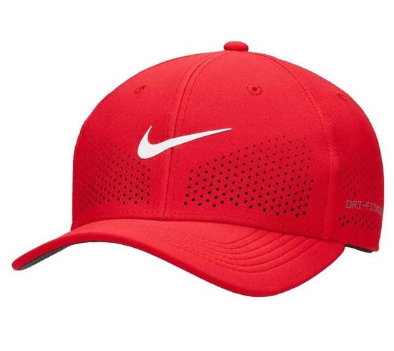 Nike Dri-FIT ADV Rise Structured SwooshFlex Hat Cap FB5633 Size M/L Red/White