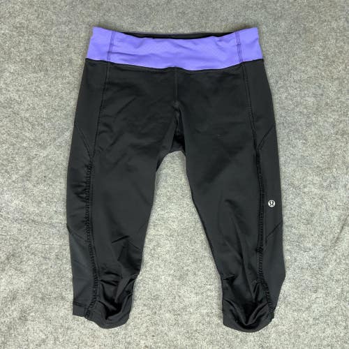 Lululemon Leggings Womens 8 Black Purple Crop Yoga Capri Activewear Pocket Run
