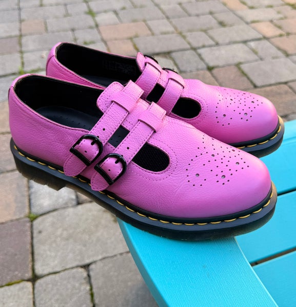 WOMENS DR. MARTENS THRIFT PINK VIRGINIA LEATHER 2-BUCKLE MARY JANE SHOES - SZ 10