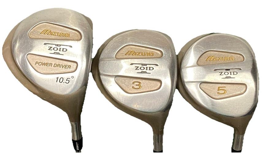 Mizuno TZoid Wood Set 10.5* Driver,3w,5w RH Rifle 6.0 Stiff Steel Midsize Grips