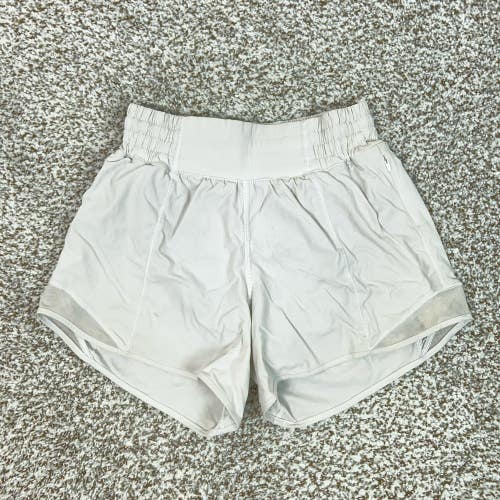 Lululemon Shorts Womens Medium White Lined Running Athletic Gym Hotty Hot Sport