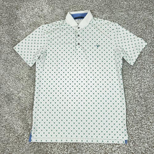 Greyson Polo Shirt Mens Medium White Green Geometric Print Golf Performance Top