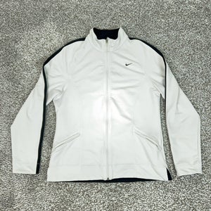 Nike Jacket Womens Large White FitDry Full Zip Track Running Athletic Swoosh