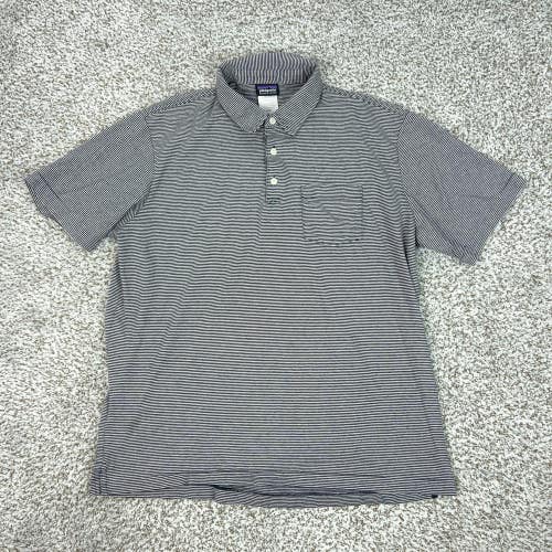 Patagonia Polo Shirt Mens Large Gray Striped Organic Cotton Squeaky Clean Top