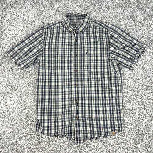 Carhartt Shirt Mens Medium Blue Plaid Short Sleeve Button Relaxed Workwear Top